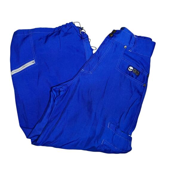 Vintage Kikwear Nylon Blue Wide Leg Pants size 32 Skater Rave Grunge drawstring - Picture 2 of 10